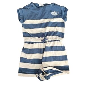 Polarn O Pyret Cotton Striped Embroidered Fish Short Sleeve Short Romper